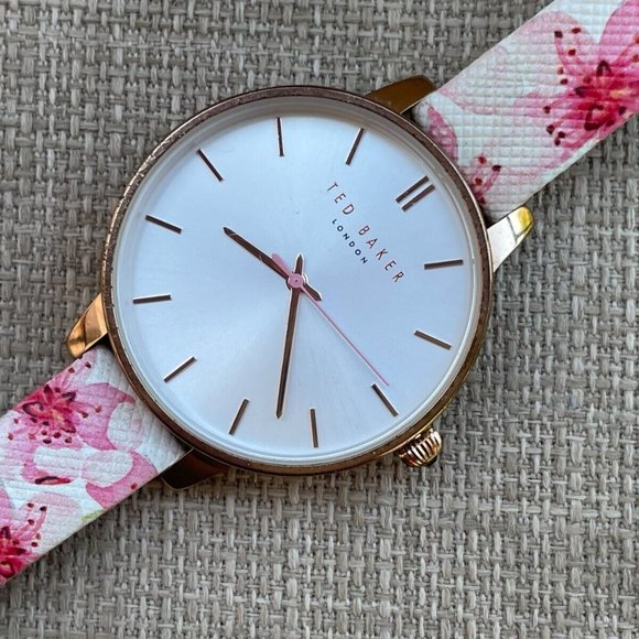 Ted Baker Women Wrist Watch Analog Quartz Floral Print Leather Band Ladies watch - Picture 1 of 12